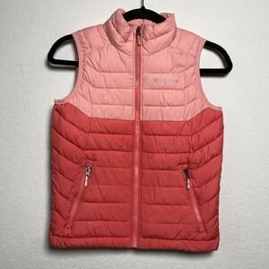 Columbia Puffer Vest Girls Size S 8 Pink Coral Zip Front Lightweight Insulated